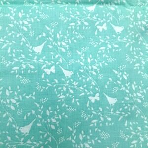 Vintage JoAnn Cotton Fabric 37"x45" Mint Green Bird Butterfly Floral 1+ Yard
